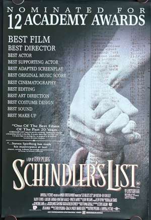 Schindler&#039;s List Poster Rolled One Sheet 1993 Academy Nominations