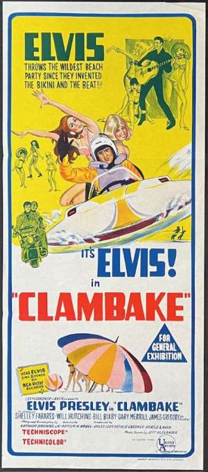 Clambake Poster Daybill Original 1967 Elvis Guitar Shelly Fabares